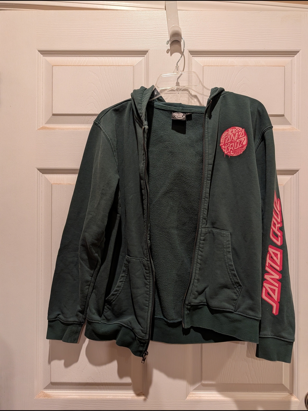 Santa Cruz Skateboards Kids' Dark Green Zip Hoodie with Pink Logo